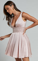 Bronte Mini Dress - Plunge Neck Fit and Flare in Blush
