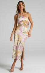 Glaucus Midi Dress - One Shoulder Cut Out Dress in Elegant Rose