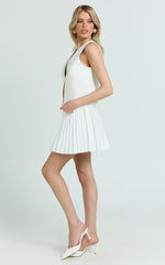 Carrie Mini Skirt - Pleated A Line Skirt in Off White