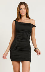 Hanzel Mini Dress - Off the Shoulder Twist Mini Dress in Black