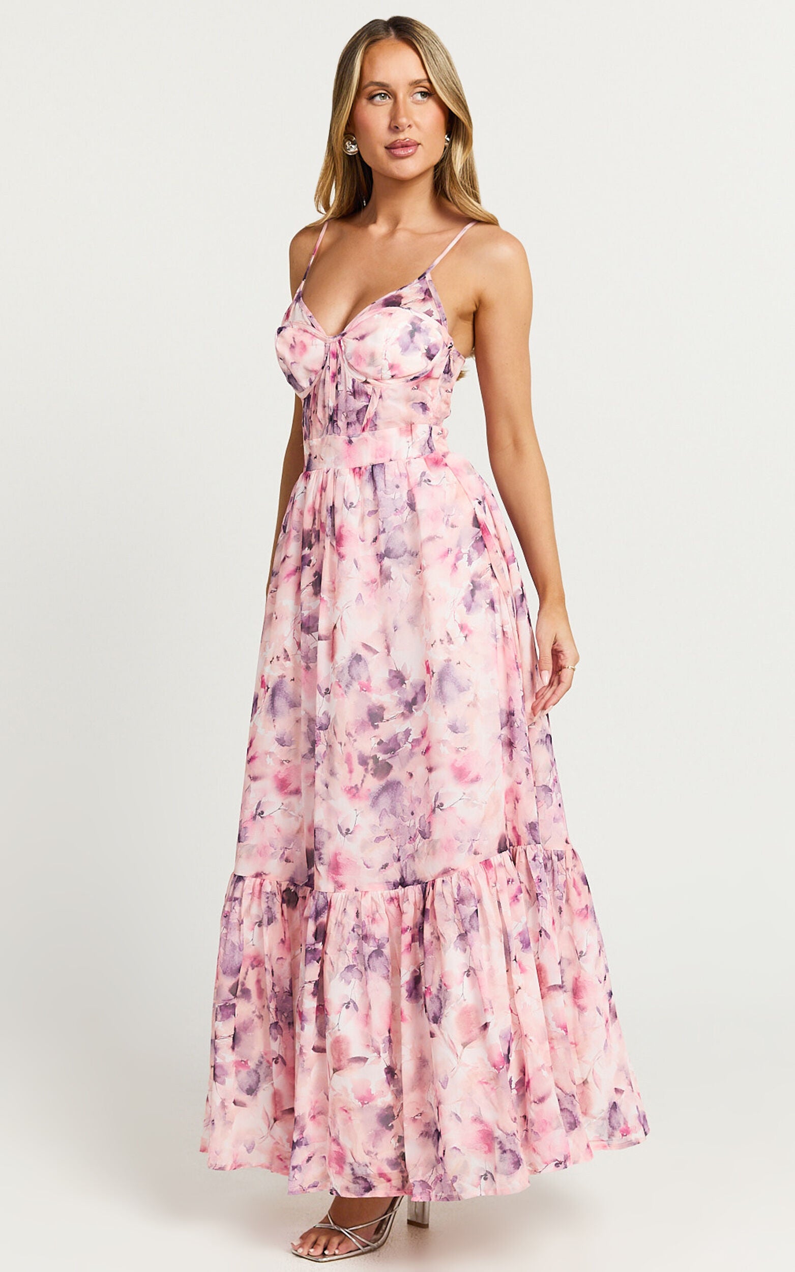 Amalie The Label - Martia Strappy Corset Flare Dress in Adeline Floral Print