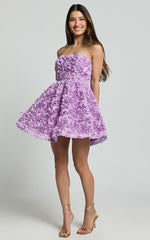 Renee Mini Dress - Strapless Sweetheart Dress in Purple