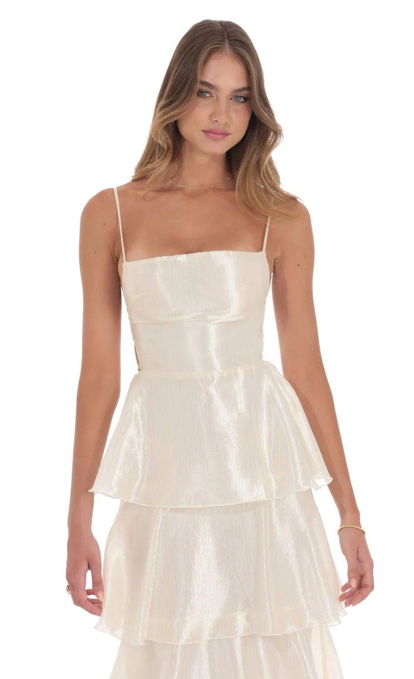 Crinkle Sheen Maxi Dress in Deep Cream