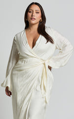 Taylor Midi Dress - Long Sleeve Wrap Dress in White