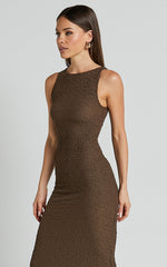 Alesia Maxi Dress - High Neck Sleeveless Bodycon Dress in Chocolate