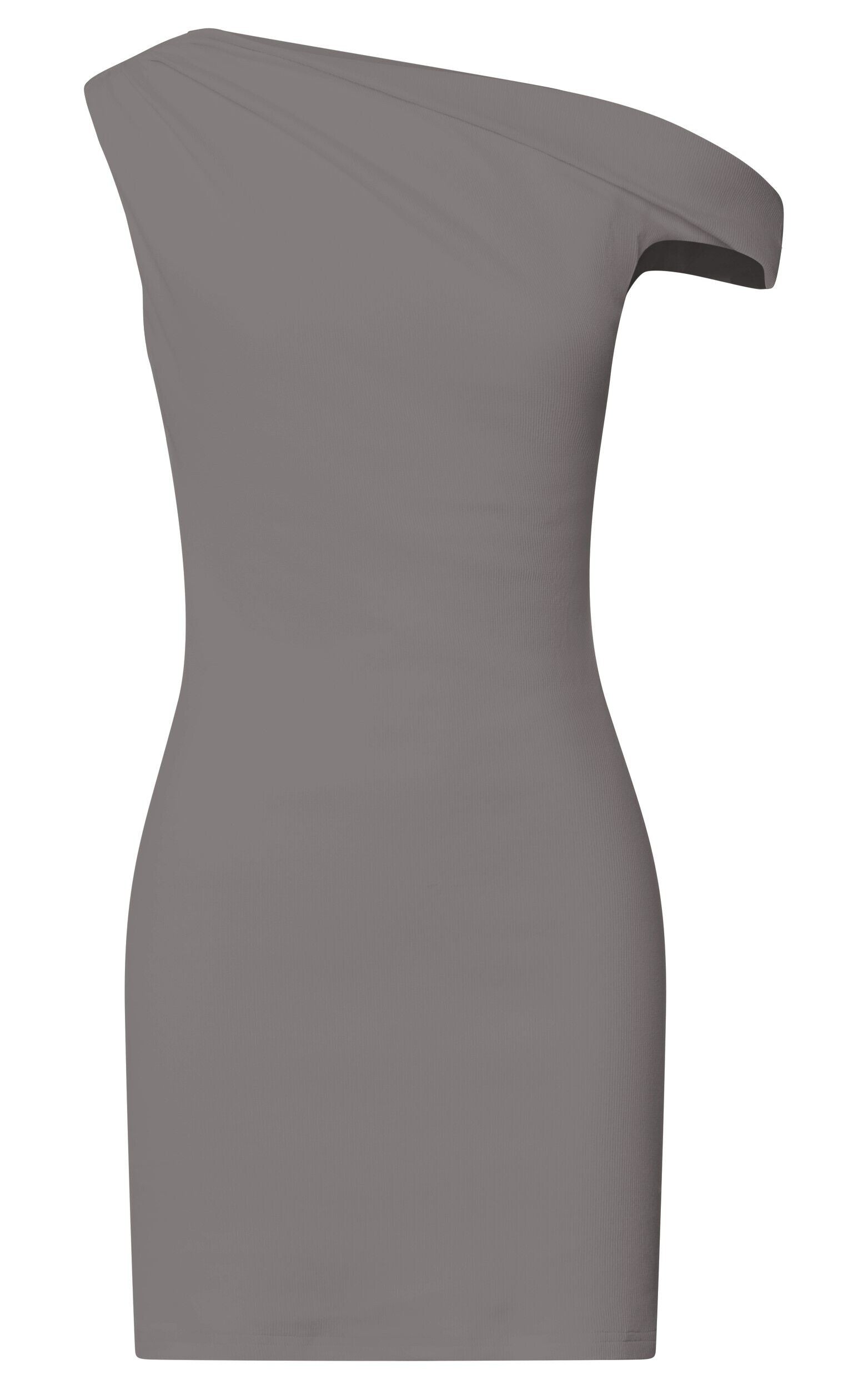 Clementine Mini Dress - Ribbed Off Shoulder Bodycon Dress in Dark Grey