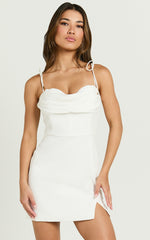 Stacey Mini Dress - Tie Shoulder Sweetheart Fitted Dress in Off White