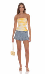 Mesh Floral Ruched Tube Top in Yellow
