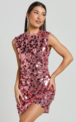 Tracy Mini Dress - Disc Sequin Shift Dress in Rose