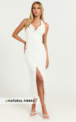 Shane Midi Dress - Button Through Halter Slip Dress in White