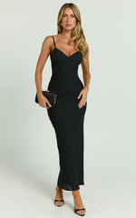 Fayette Midi Dress - V Neck Slip Dress in Black