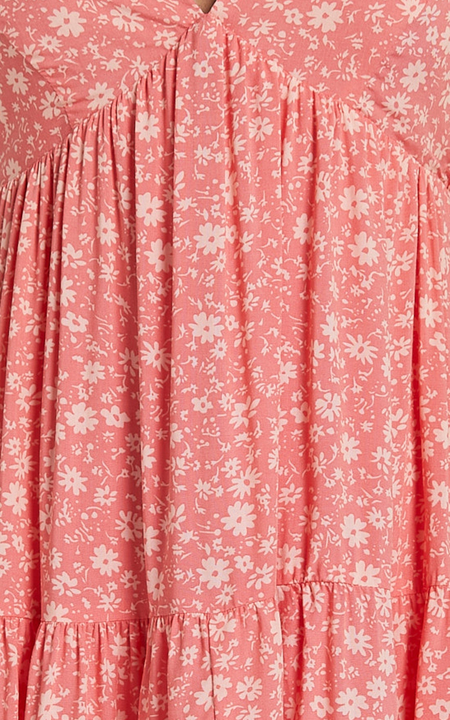 Isla Mini Dress - V Neck Tiered Dress in Coral Floral