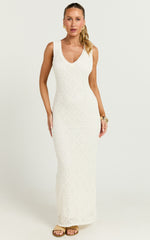 Kisha Maxi Dress - Crochet Tie Back Detail Dress in White