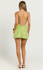 Orla Mini Dress - Cowl Neck Halter Dress in Green