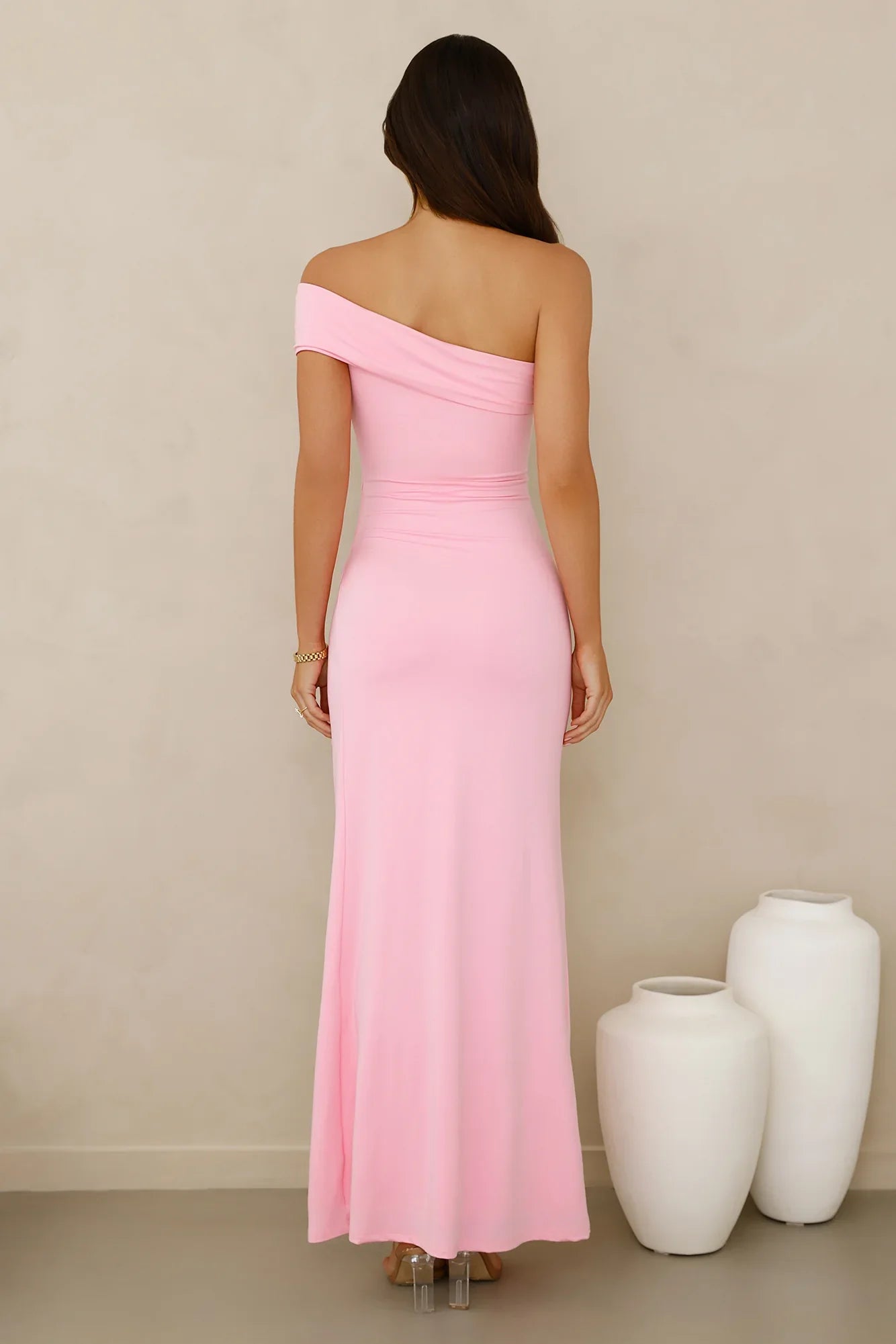 Lavish Luxe Off Shoulder Maxi Dress Pink