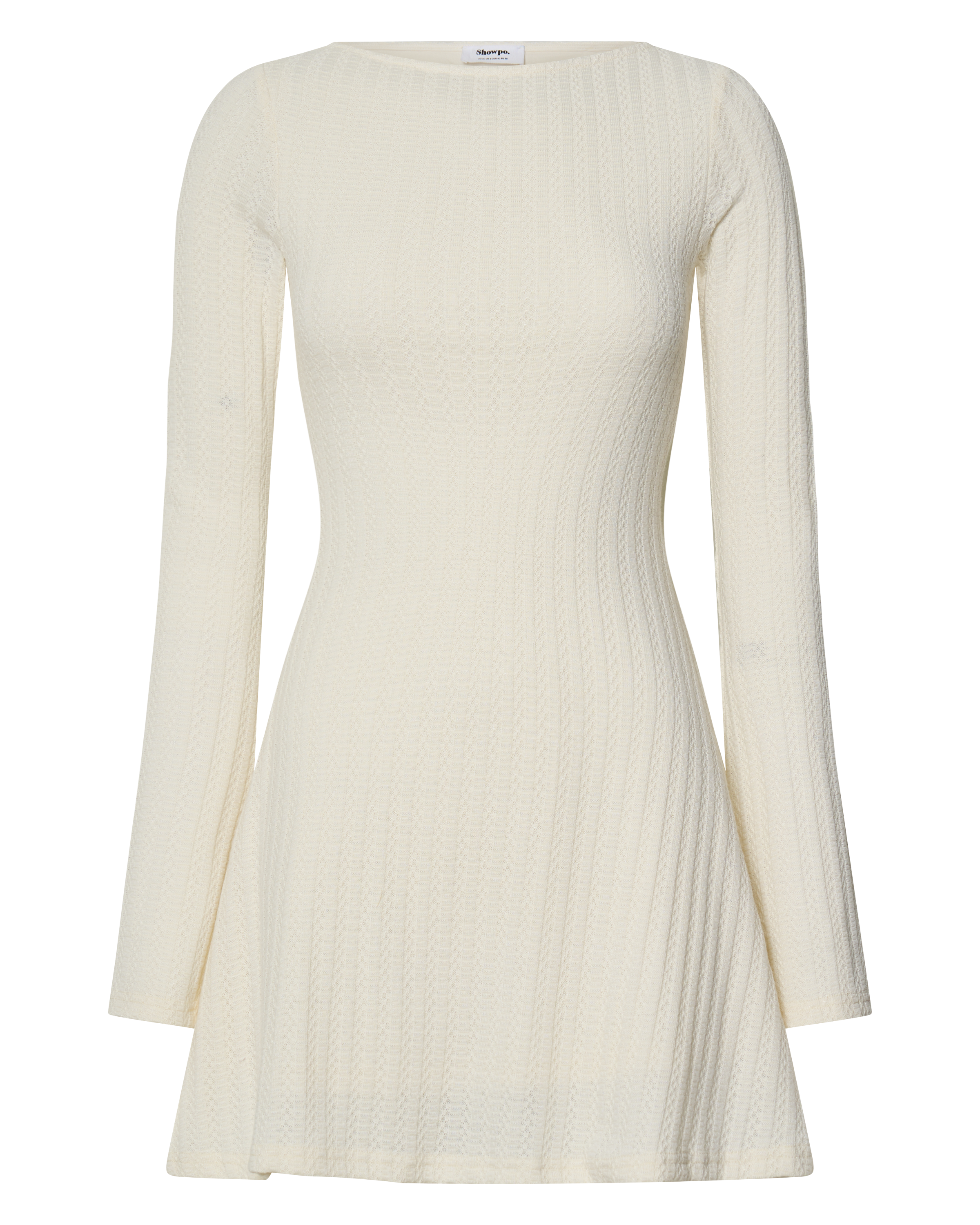 Flared Long Sleeve A-Line Mini Dress in Off White