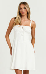 Maiya Mini Dress - Tie Front Fitted Bodice Dress in White