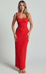 Tahlia Midi Dress - Sweetheart Ruched Dress in Red
