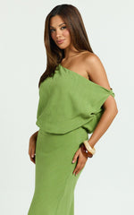 Jacqueline Midi Dress - Linen One Shoulder Dress in Green