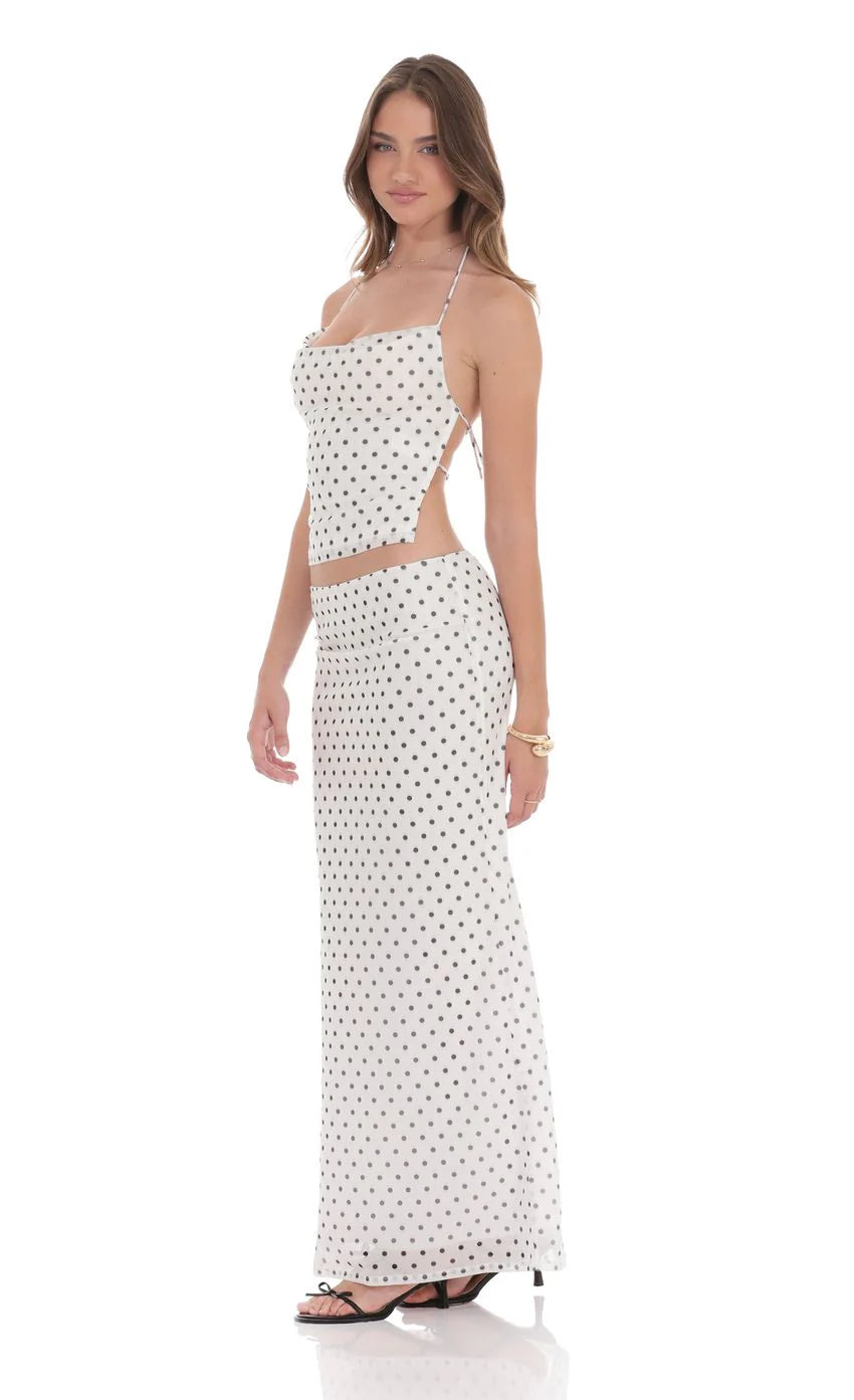 Polka Dot Cowl Neck Two Piece Set in White