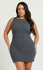 Bindi Boat Neck Bodycon Mini Dress in Charcoal