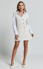 Adriana Mini Dress - Sleeveless V Neck Boucle Dress in Cream