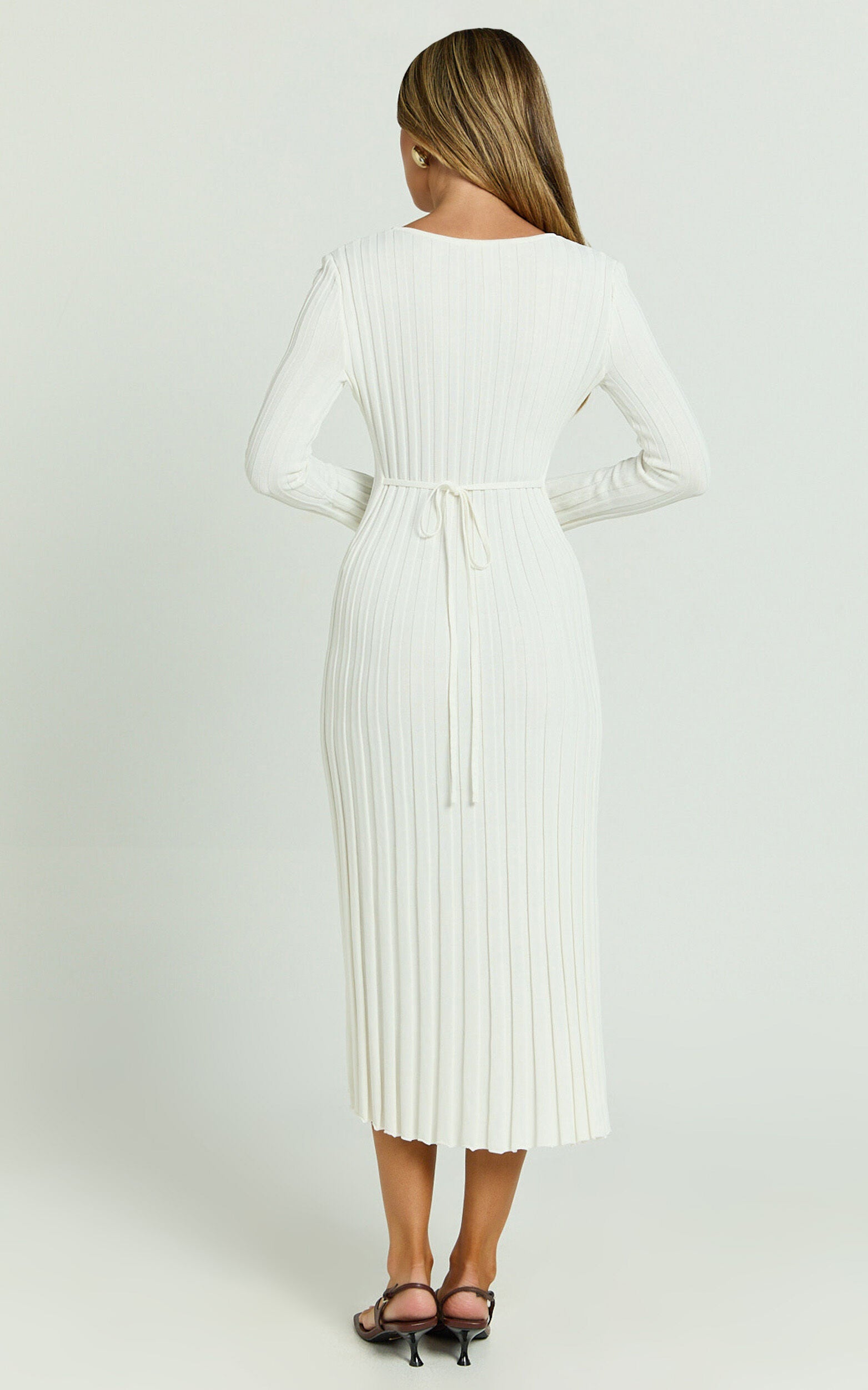 Blaire Midi Dress - Long Sleeve Tie Back Flare Dress in Ivory