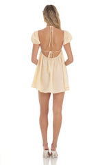 Dotted Puff Sleeve Babydoll Dress in Peach