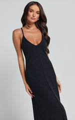 Jacky Maxi Dress - Strappy Plunge Cross Back Tie A Line Dress in Black