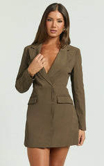Amery Mini Dress - Button Front Blazer Dress in Chocolate