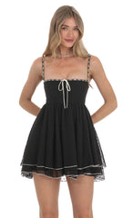 Dotted Babydoll Dress in Black