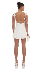 Lace Trim Open Back Dress in White