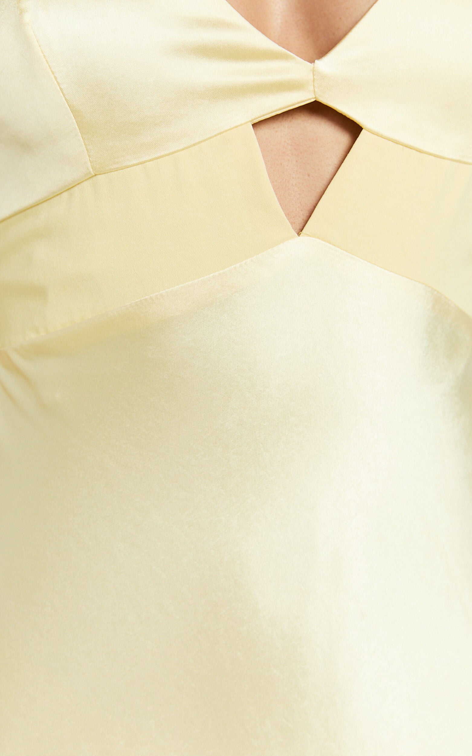 Charvie Midi Dress - V Neck Cut Out Detail Satin Slip Dress in Lemon