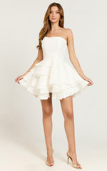 Allisyn Mini Dress - Strapless Tiered Flare Dress in White