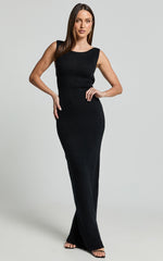 Sanya Midi Dress - Bodycon Knitted Tie Back Dress in Black