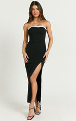 Perlita Midi Dress - Sleeveless Pearl band detailing Dress in Black
