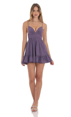 Chiffon V-Neck A-line Dress in Purple