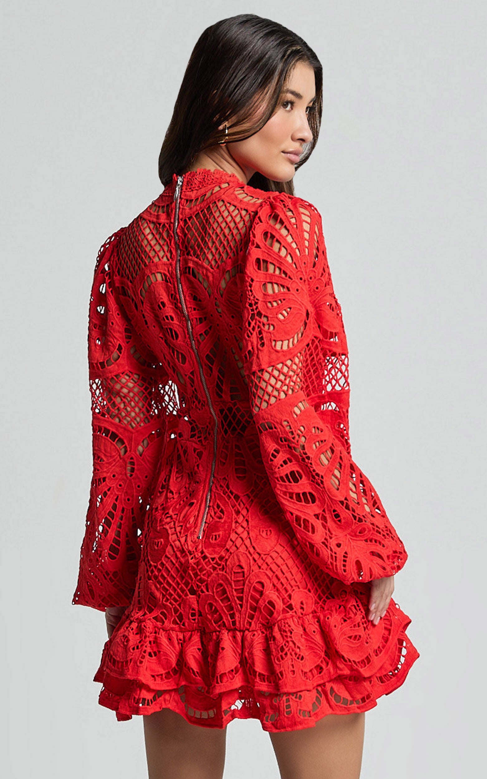 Kiss Me Now Mini Dress - Long Puff Sleeve Dress in Red Floral