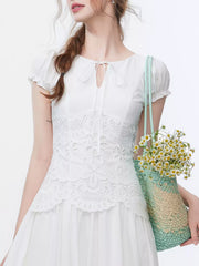 Lace-Paneled Cotton Poplin Midi Dress